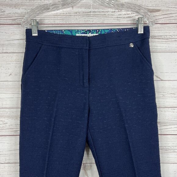 Trina Turk Womens Moss 2 Pant Size 4 Blue Textured - Picture 2 of 9